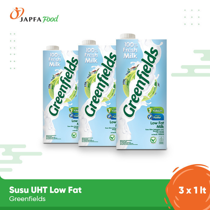 

Greenfields Susu UHT Low Fat / Rendah Lemak 950ml - Isi 3 pcs - 100% Fresh Milk dari Greenfields Farm