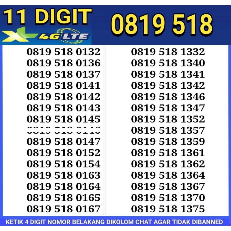 Kartu perdana xl cantik 11 digit