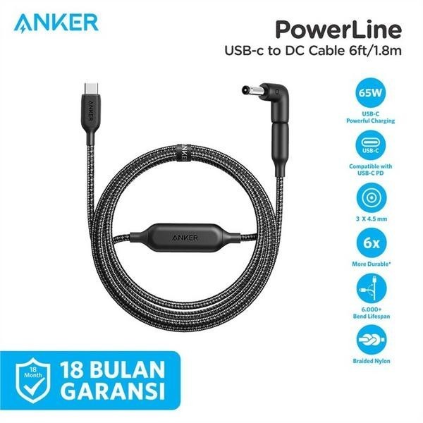 Anker PowerLine USB-C to DC Cable 6ft Baru Charger Laptop HP Ori