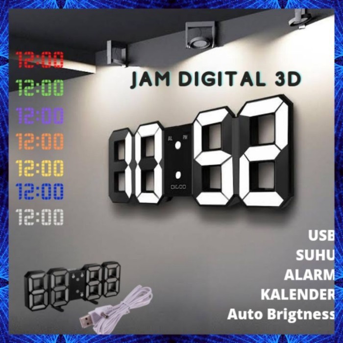 Terlaris Jam 3D Digital Clock Led / Jam Digital Dinding Dekorasi Rumah