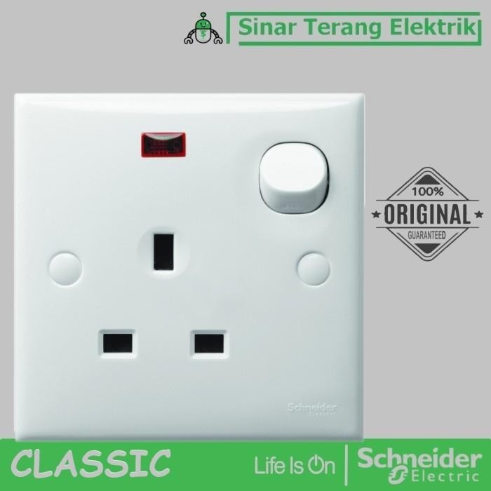 SCHNEIDER CLASSIC STOP KONTAK KAKI 3 / AC - LAMPU + SAKLAR E15NR_WE