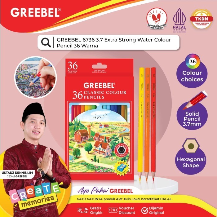 

Gaya Greebel Pensil Warna 6736 Water Color Isi 36 Colouring Color Pencil Trendi