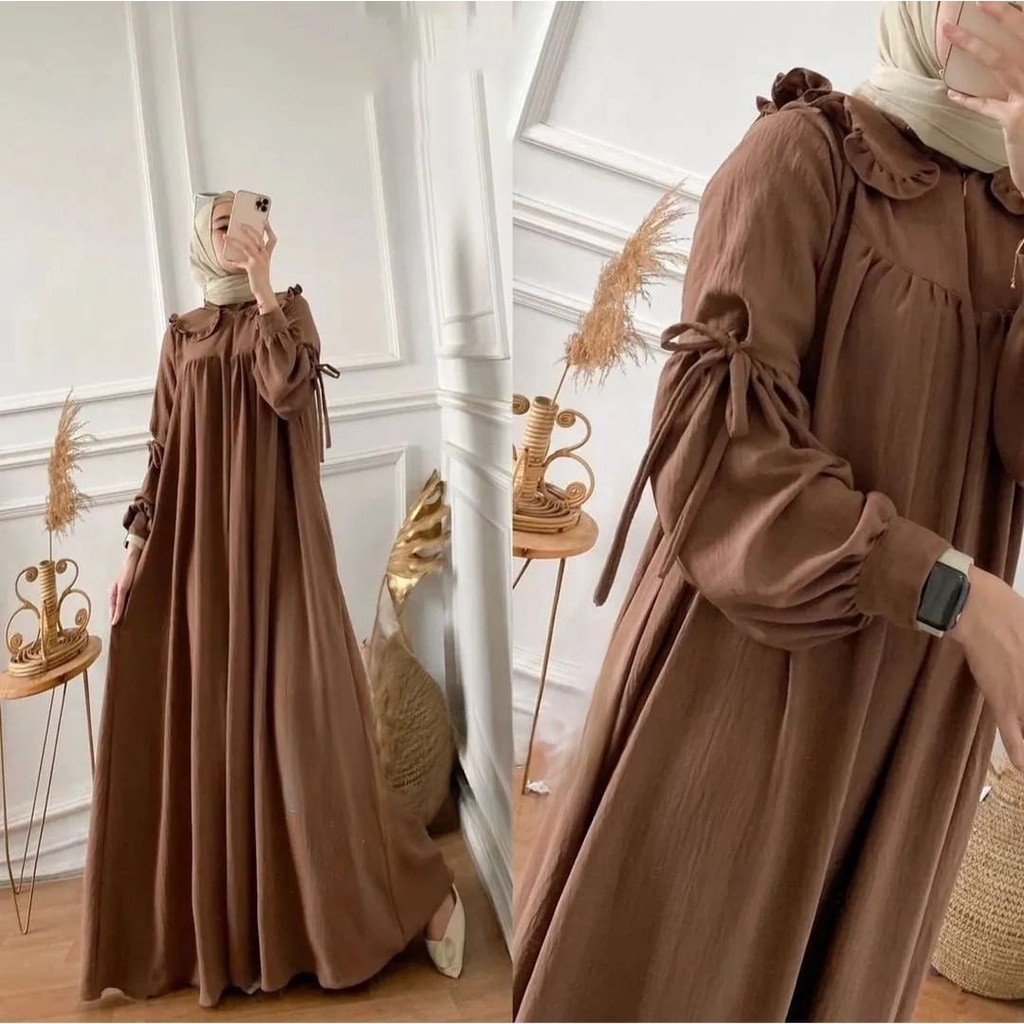 Baju Gamis Wanita Set 2In1 Terbaru 2025 Setelan Games Lebaran Jumbo Ibu Simple Longdress Dewasa Paka