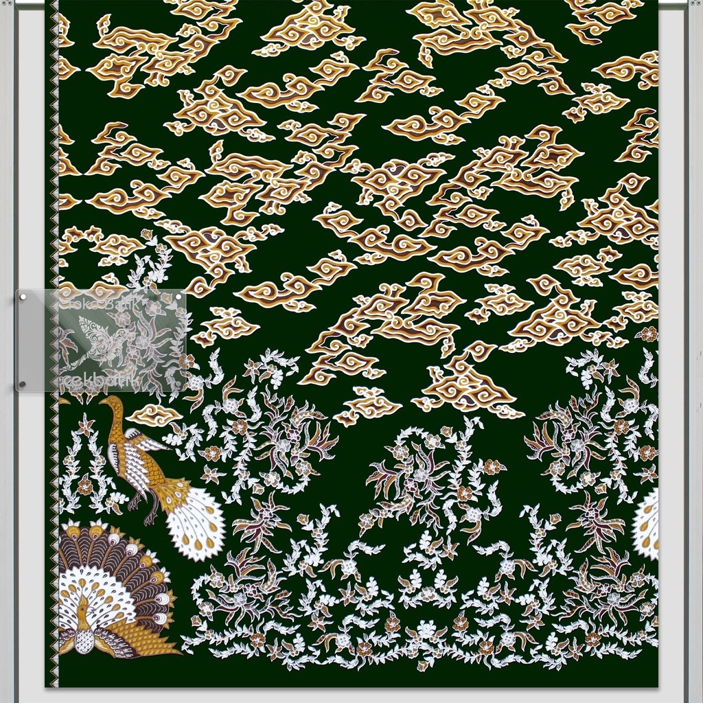 kain batik Motif Burung Merak Mega Mendung Unik Hijau Botol