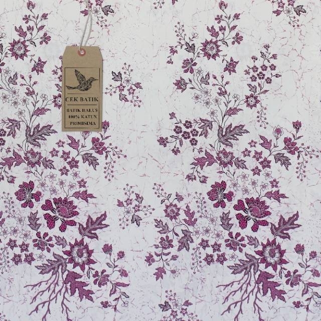 Kain Batik - Motif Bunga Gading Dasar Putih (Ungu Ke-pink)
