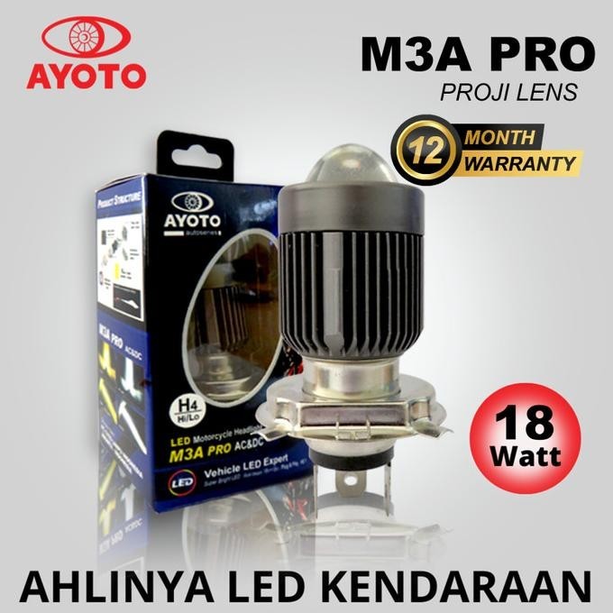 Bellicia LAMPU LED UTAMA MOTOR PROJECTOR LASER AYOTO M3A PRO H4 HI/LO AC DC PNP