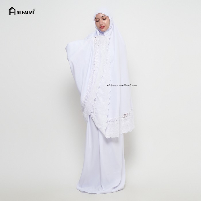 Murah ALFAUZI - Mukena Dewasa Putih Polos Renda Bordir | Mukena Aisyah - Putih Premium Terbaru Adem 