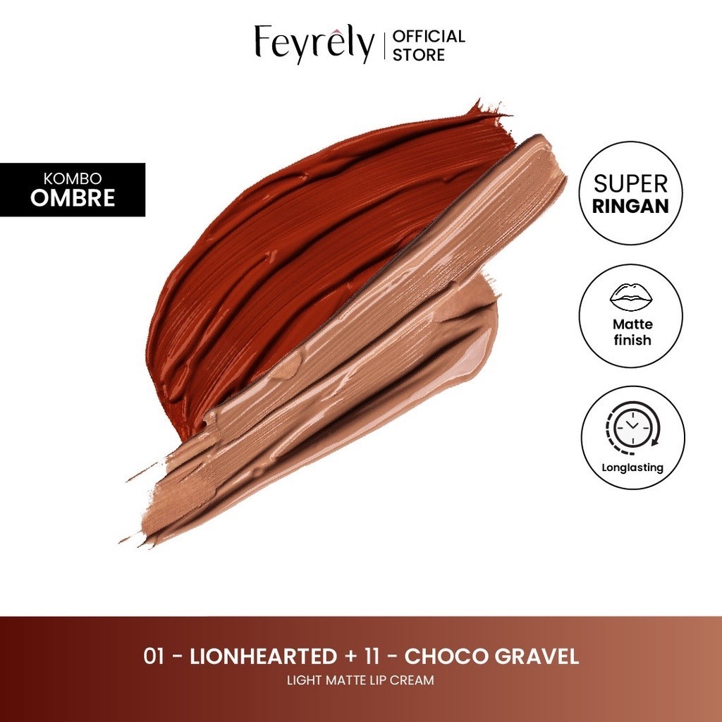 [ONLINE EXCLUSIVE] FEYRELY Light Matte Lip Cream Ombre Bundle 01 Lionhearted + 11 Choco Gravel