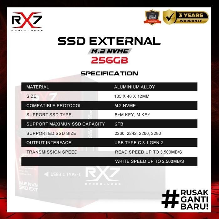 SSD M2 NVME EXTERNAL 256GB RX7 / ENCLOSURE M2 NVME + M2 NVME 256GB RX7 Berkualitas