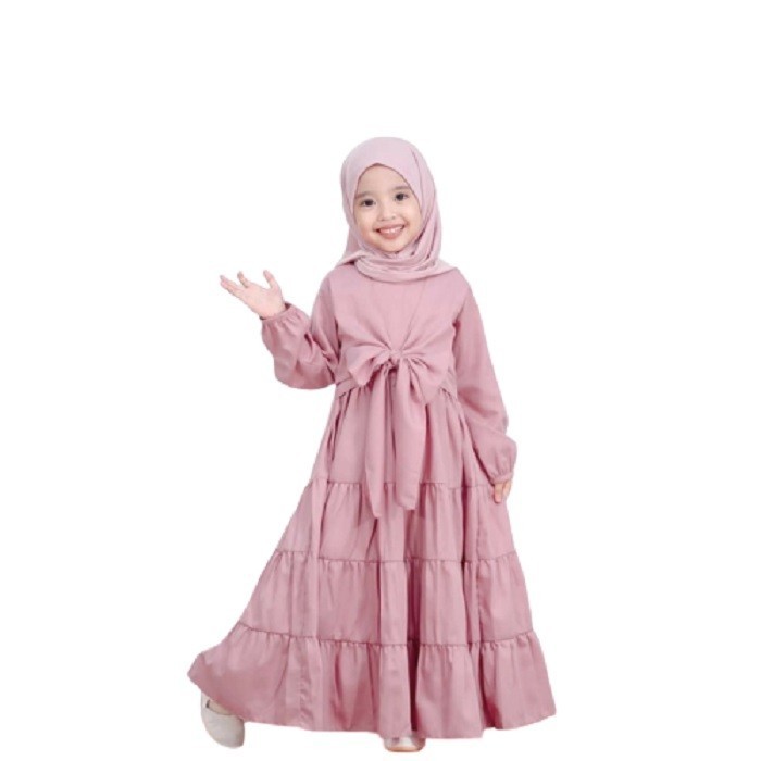 Cod - Haniya Dress Kids Gamis Muslim Anak Perempuan Tanggung Matt Manggo Crepe Premium L Dress Lebar