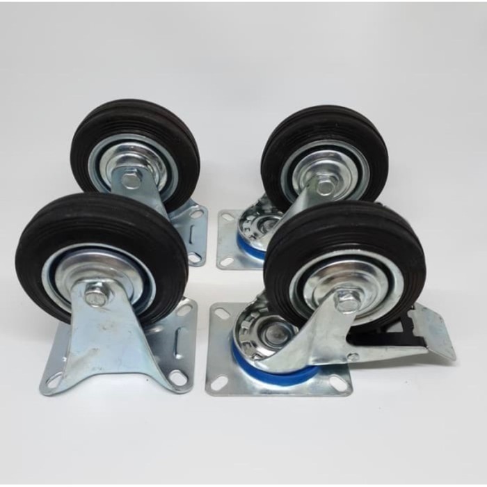 RODA TROLI KARET 4 INCH 2 REM 2 MATI RODA TROLLY RODA GEROBAK