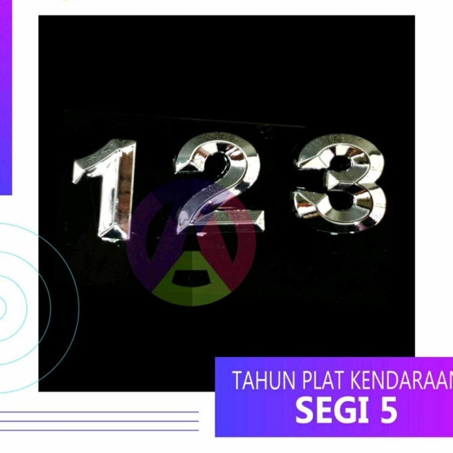 Angka nomor tahun plat Mobil/ Chrome segi 5