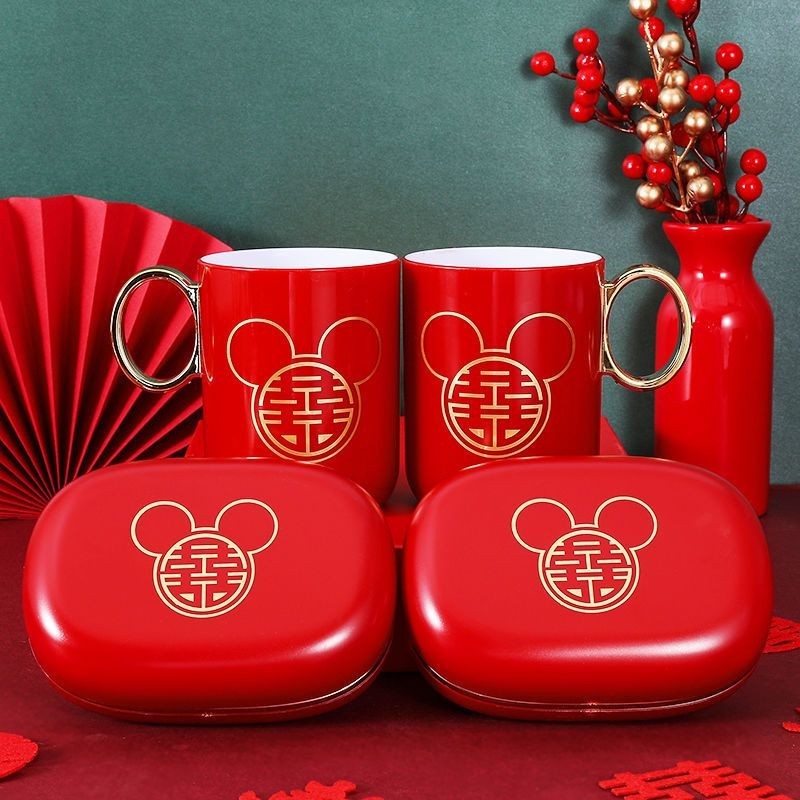 Dassom 1Pasang Cangkir Wedding & Kotak Sabun Shuang Xi Untuk Wedding / Tempat Sabun & Gelas Untuk Pe