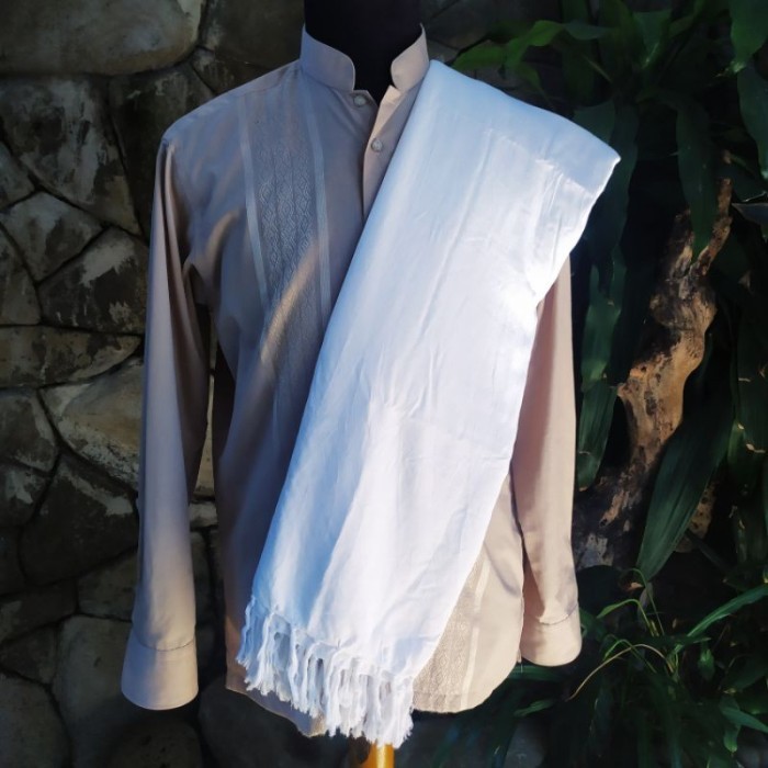 Murah sorban kashmiri sorban kashmiri hijau panjang 2 meter bahan rayon adem - putih polos Lebaran M
