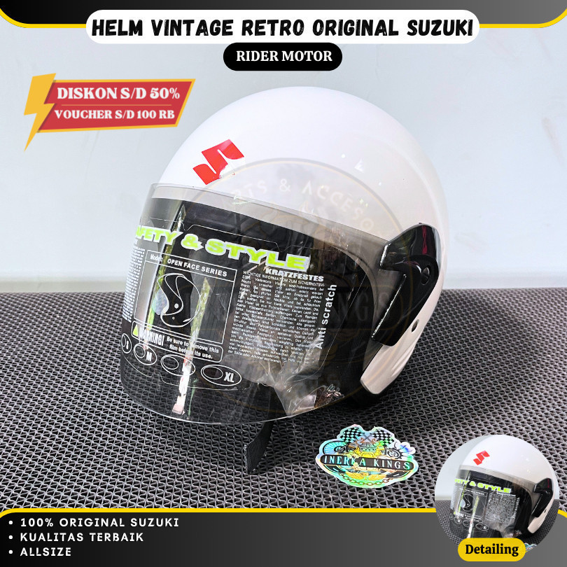Helm Half Face ORIGINAL SUZUKI Jadul Vintage Putih NOS