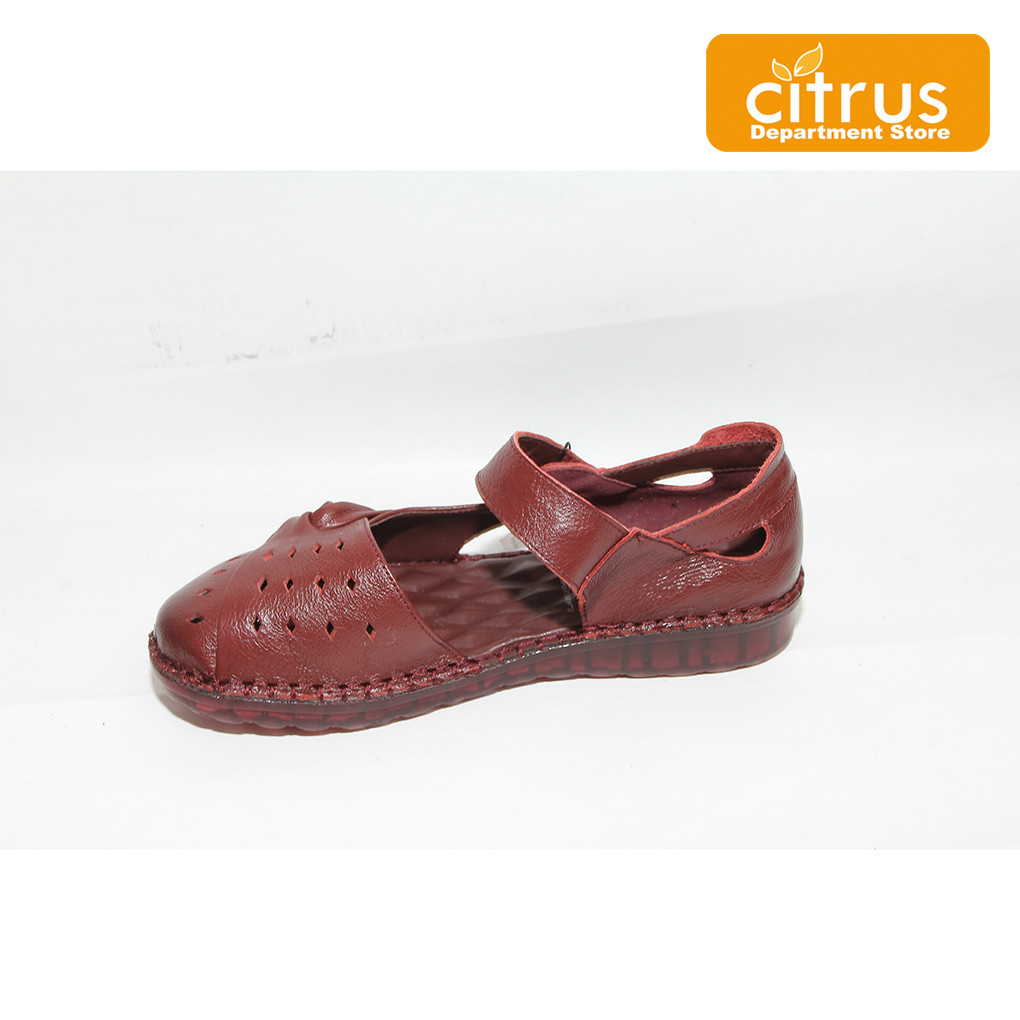 [ONLINE EXCLUSIVE] Rohde 6705 Sepatu Flat Wanita Kulit Warna Maroon