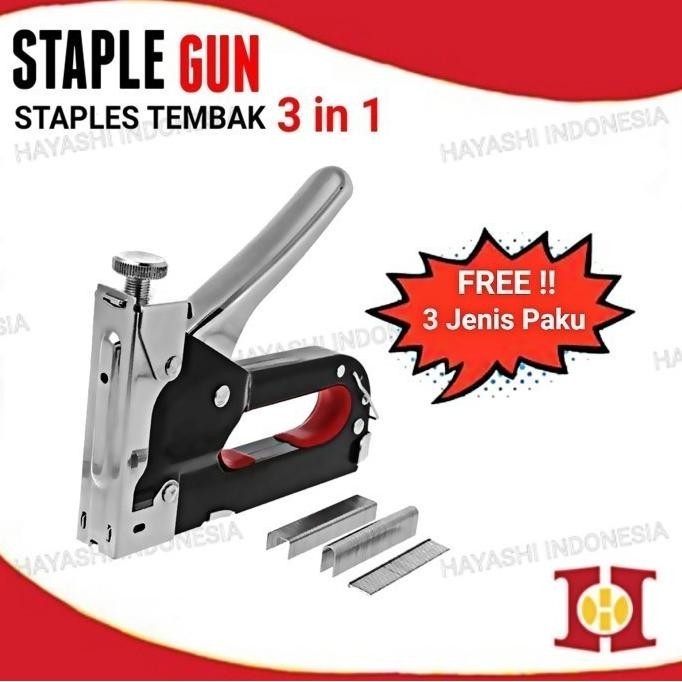 

Staple Staples Steples Gun Tembak 3 in 1 Jok Kulit Kayu Karpet Kardus