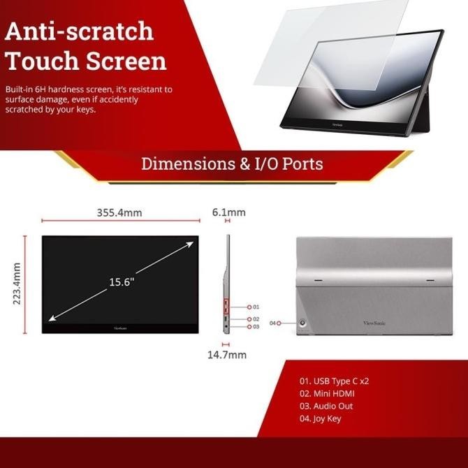 Viewsonic Td1655 - 15.6" Portable Touch Monitor | 1080P | Usb-C | Librawolf