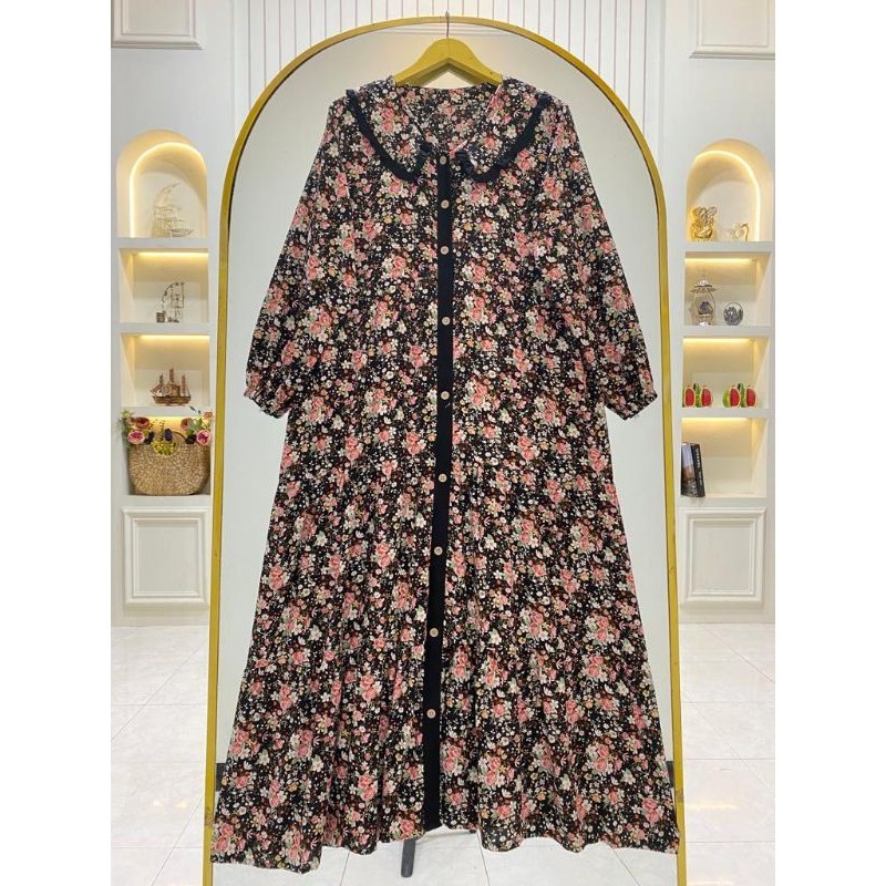 Gamis susun motif/gamis Rayon/Gamis kerah rebah/Gamis harian