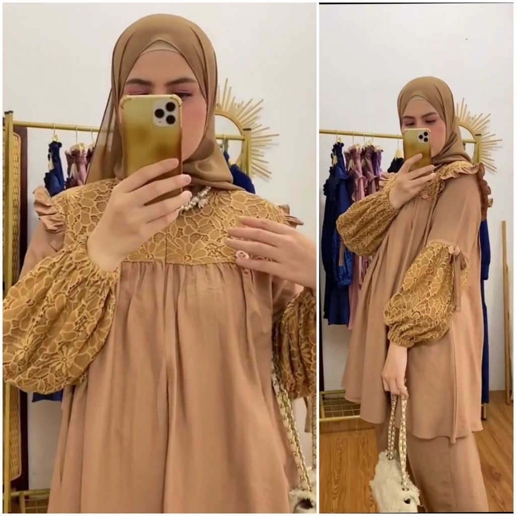 One Set Wanita Terbaru 2023 Stelan Korean Style Setelan Cewek 3In1 Ootd Hijab Pendek Viral Remaja Ju