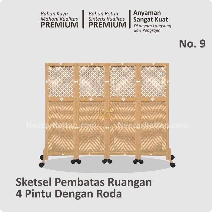 Sketsel Partisi Pembatas Penyekat Ruangan 4 Pintu Pakai Roda