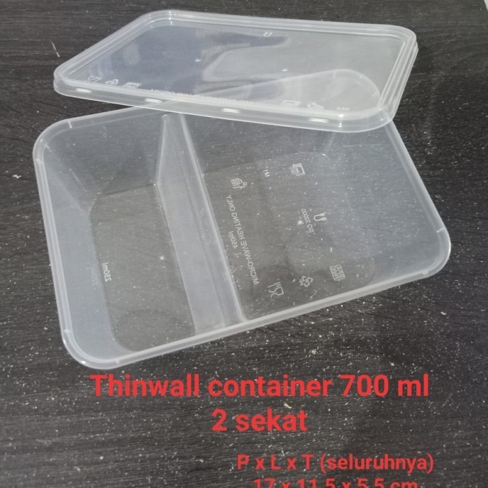 """] Thinwall container 700 ml / thinwall sekat 2 per slop isi 50