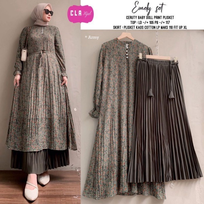 Setelan Baju Batik Wanita Atasan Tunik Rok Plisket Pesta Jumbo