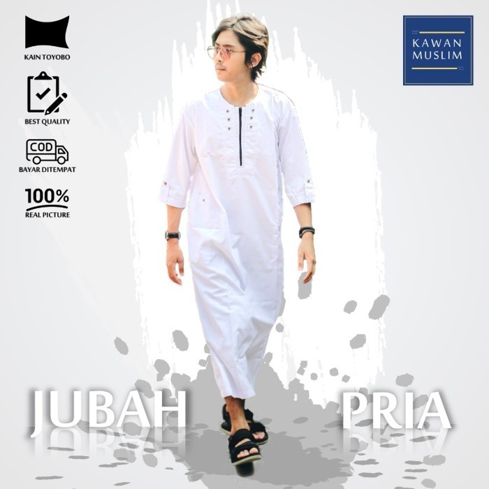 BEST SELLERJubah Gamis Pria Kawan Muslim Bahan Toyobo - Putih, Ljubah pria dewasa lengan pendek al h
