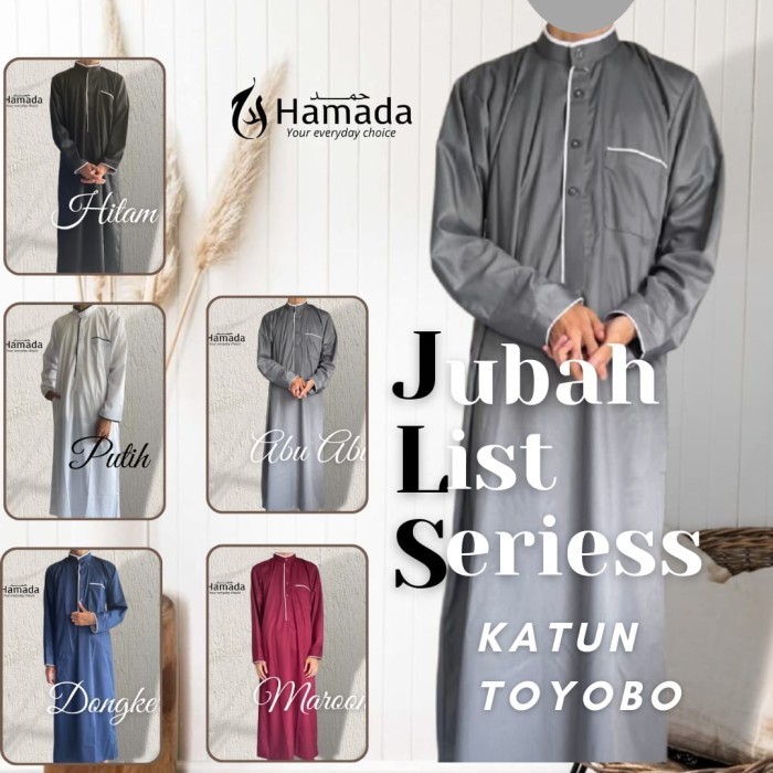 BEST SELLERBAJU JUBAH GAMIS LIST PRIA DEWASA HAMADA MATT KATUN TOYOBO - Abu-abu, Sslimfit hitam al h