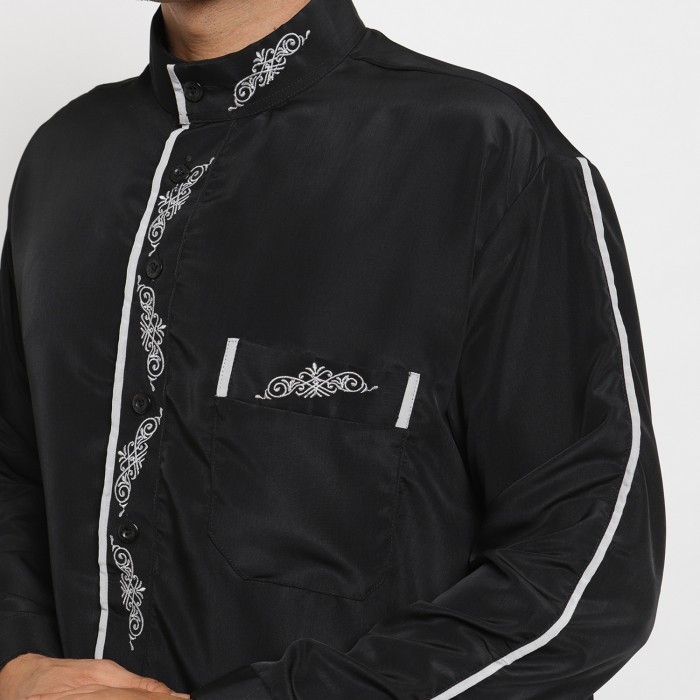 LANGSUNG KIRIMGamis Pria Jubah Pria Keren Warna Hitam Abu Putih Navy - Hitam, Spremium lengan pendek