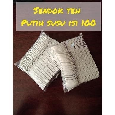 {{{{}}] Sendok plastik kecil Putih Susu / sendok teh / sendok puding isi 100