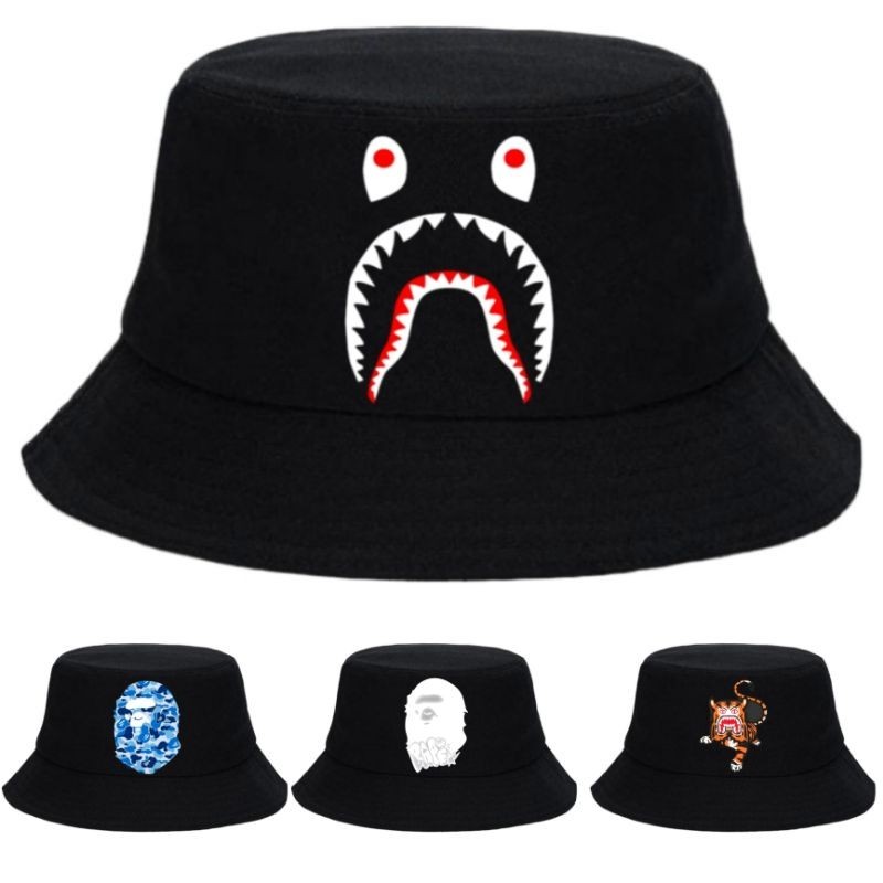 Topi Bucket Bape Distro Hitam Bahan Drill Premium / Topi Distro Bape / Bucket Hat Distro Bape
