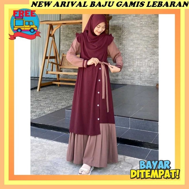 Carly Seti Maxy // Gamis Ceruty Baby Doll Full Furring Aksen Mutiara Payet Terkini // Gamis Lebaran 