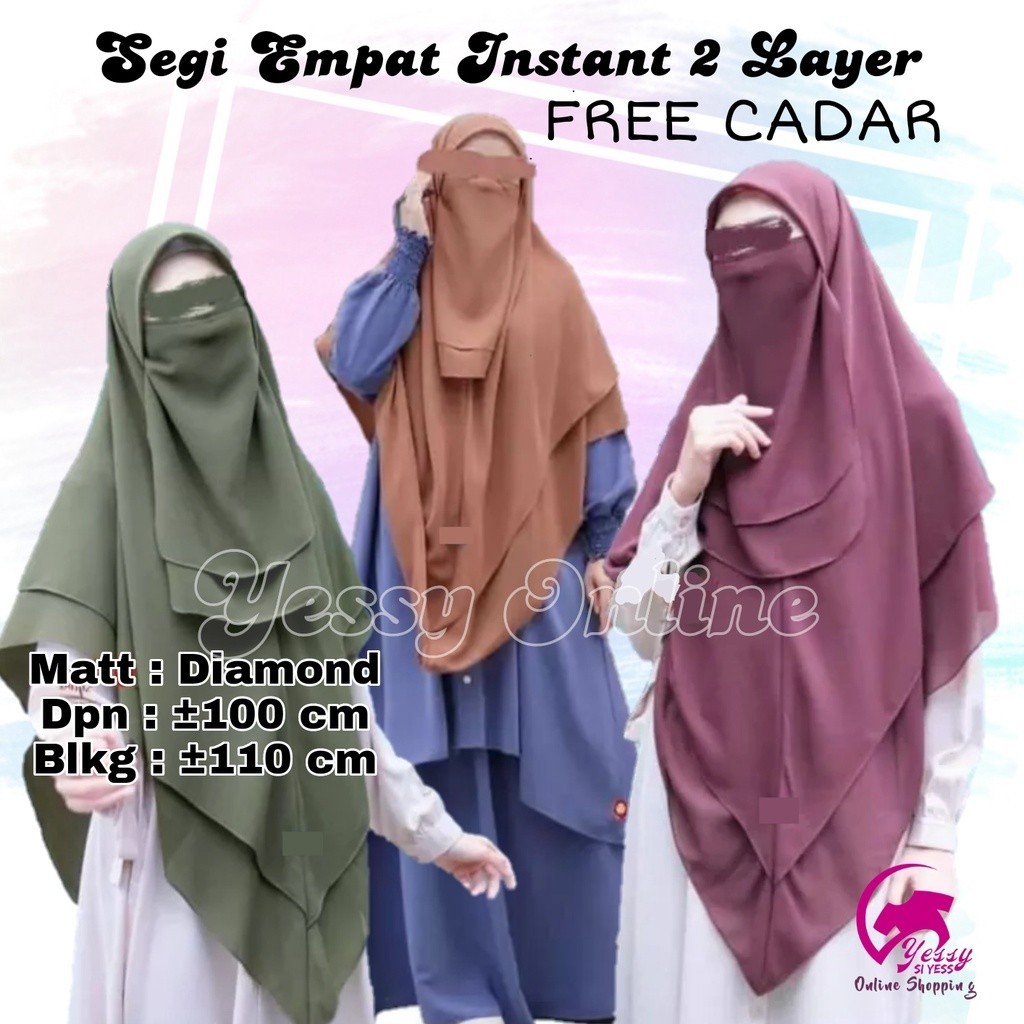 Promo Mega Sale 2.2 // [Free Cadar 2 Layer] Khimar Syari Segi Empat Instan Dua Layer Jumbo Kerudung