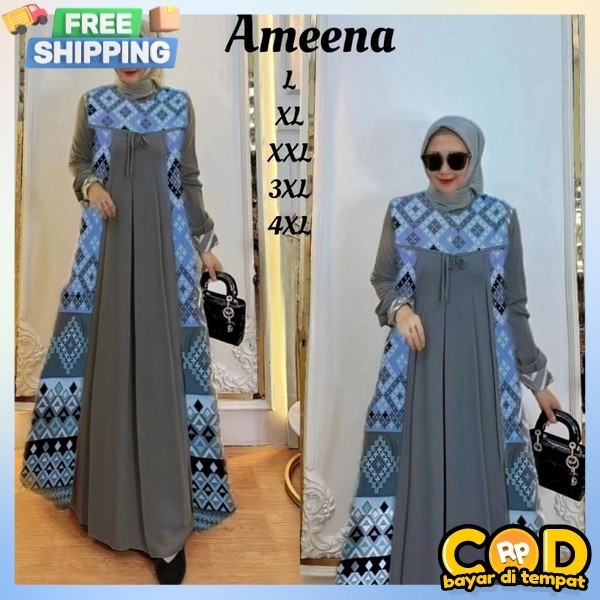 Gamies Modern Ukuran S M L Xl Xxl Jumbo Dress Muslim Lengan Panjang Dres Simpel Elegan Deres Remaja 