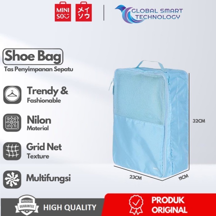 Gu036 Miniso Tas Kotak Tempat Penyimpan Sepatu Kain Minigo Portable Sh