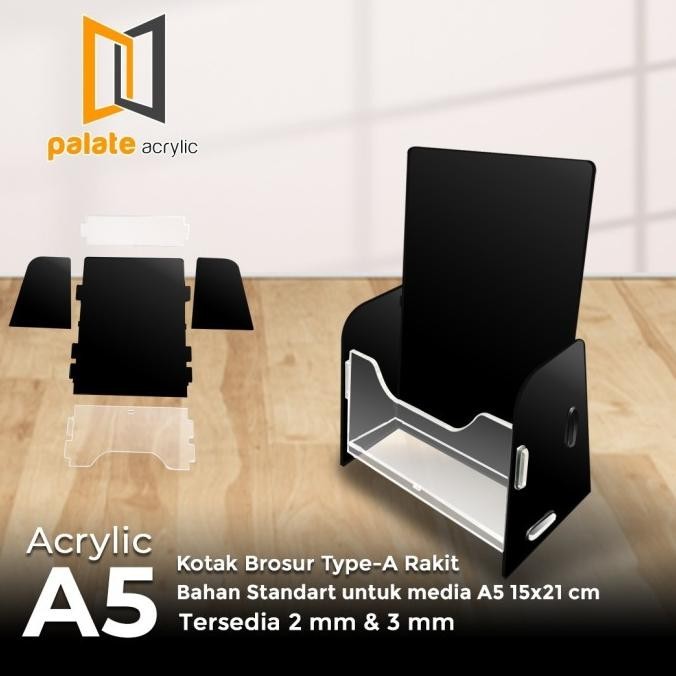 

sto RAK / TEMPAT BROSUR BROCHURE ACRYLIC / AKRILIK UKURAN A5 HITAM / RAKIT