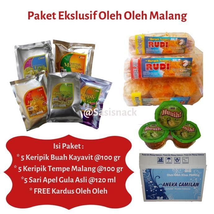 

PAKET HEMAT E Oleh Oleh Malang 5 Keripik Buah 5 K Tempe 5 Sari Apel