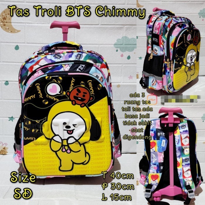 Baru tas troli sekolah anak SD import bts chimmy cooky koya trolley koper