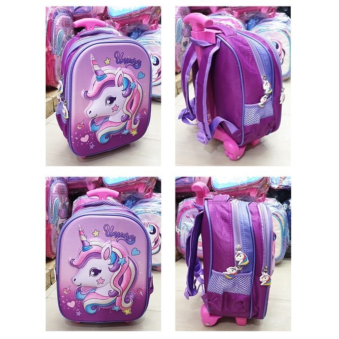 Baru TAS TROLI RANSEL SEKOLAH ANAK PEREMPUAN TK IMPORT UNICORN TROLLEY RODA