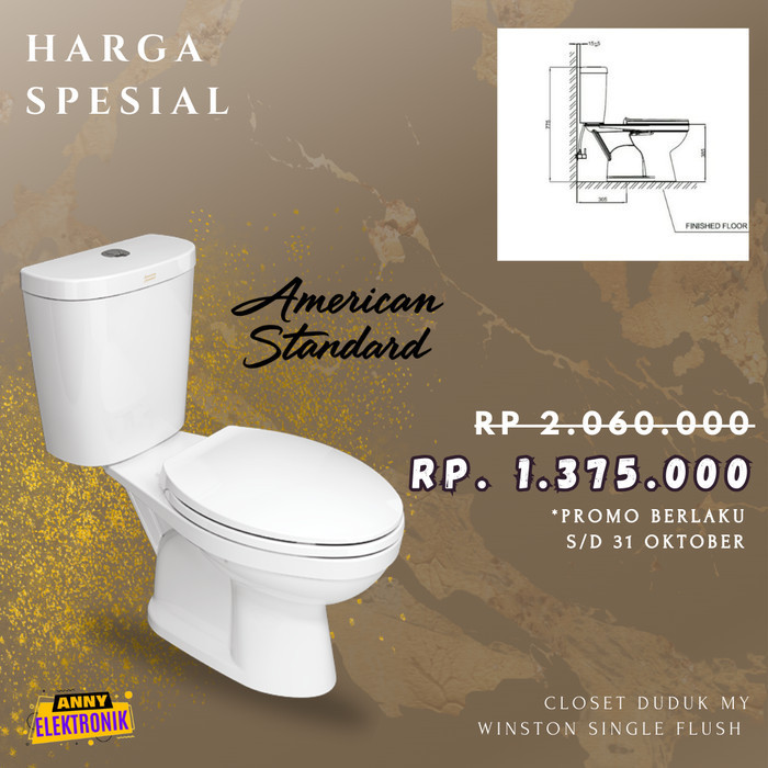 AMERICAN STANDARD MY WINSTON TOILET DUDUK SINGLE FLUSH OTOMATIS