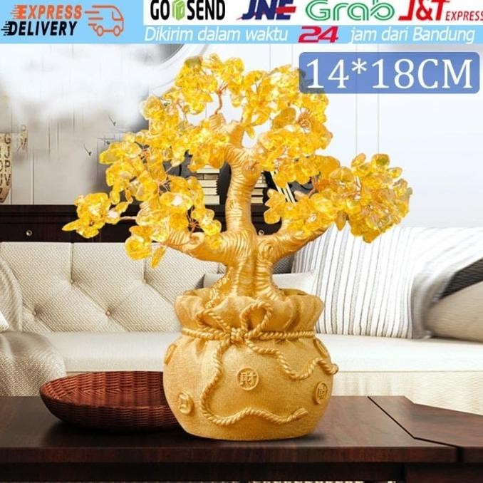 Beruntung Pohon Uang Cina Emas Ingot Kristal Keberuntungan Hiasan
