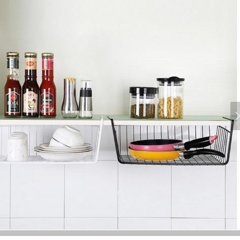 Best Rak Besi Meja Gantung / Keranjang Besi Klip / Rak Dapur Gantung - Hitam 