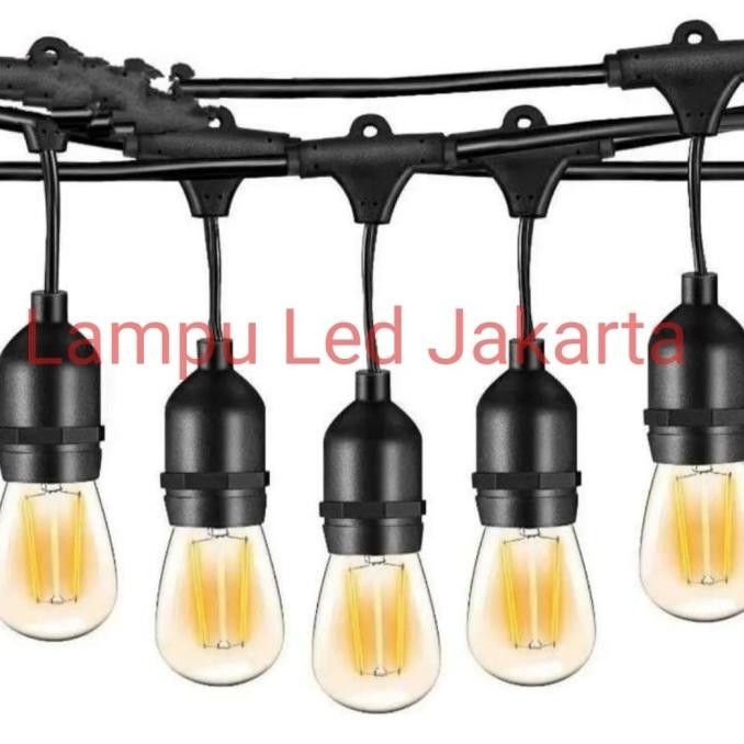 PAKET fitting lampu cafe gantung outdoor 10m + lampu filamen LED 4watt terlaris