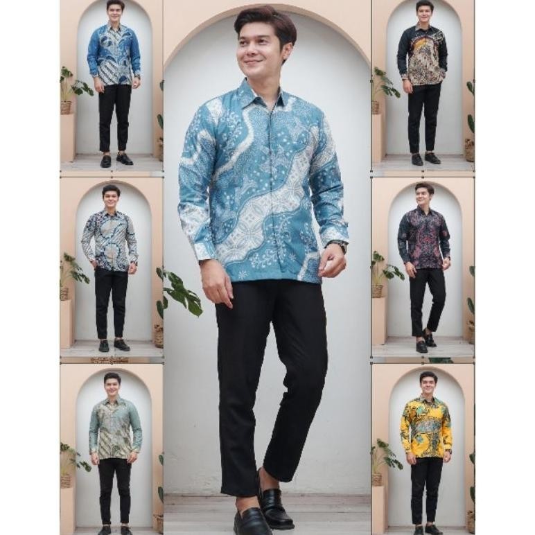 BTK Batik Semarmesem - Kemeja Baju Batik Pria Lengan Panjang Size M L XL XXL Warna Biru Langit Motif