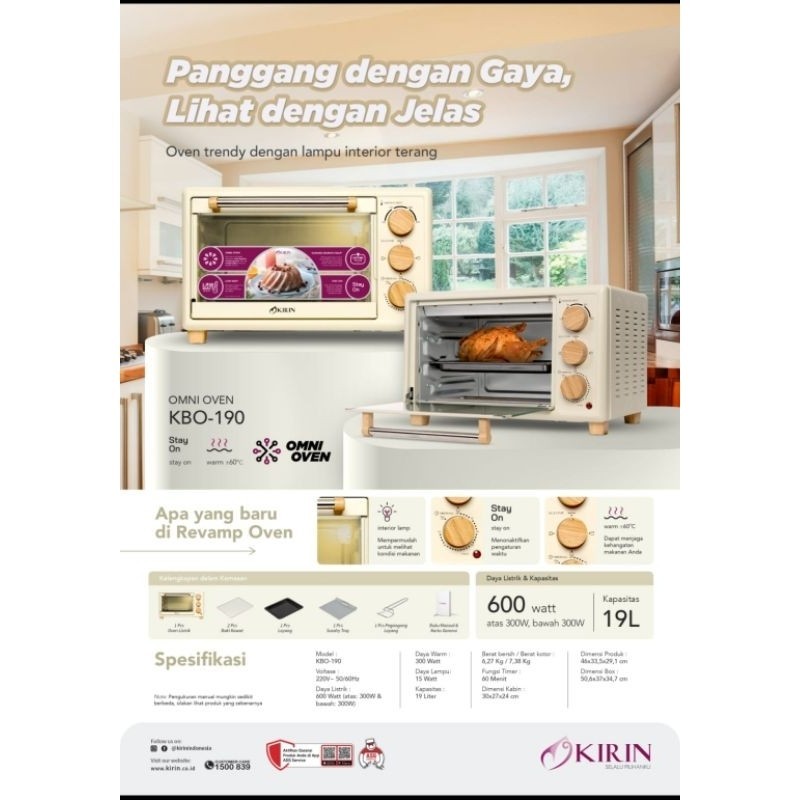 Oven Kirin KBO-190 Omni Oven 19Liter Low Watt