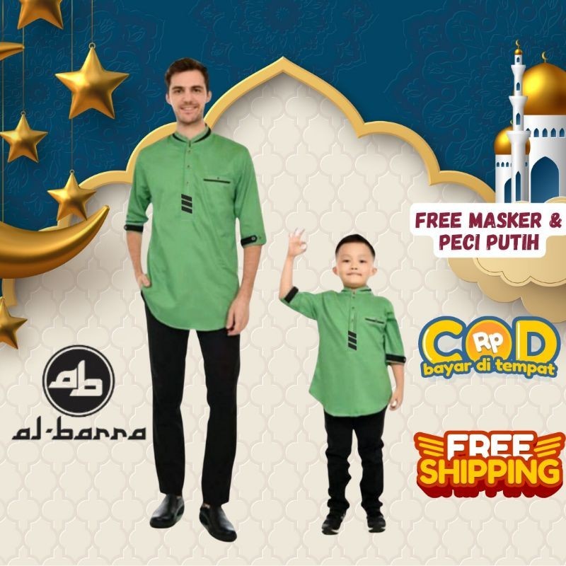 Al-barra.id Baju Koko Pria Couple Hijau Sage