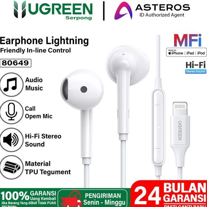 Ugreen Handsfree Iphone Lightning Mfi Headset Earphone Original