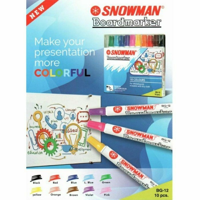 

Ready Spidol Snowman Boardmarker 10 Warna
