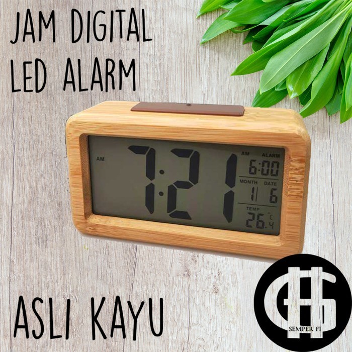 Jam Digital Led Kayu Wooden Alarm Clock Temperature - G397679